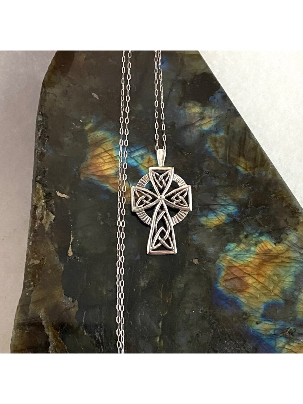 Sterling Silver 925 Pierced Celtic Knot Cross Pendant Necklace 19" Box Chain